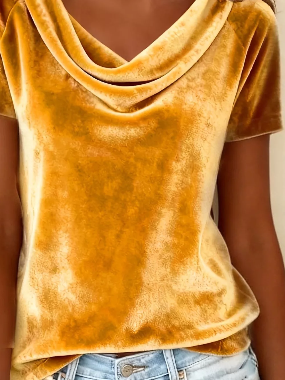 Velvet Cowl Neck Short Sleeve Top, image 12