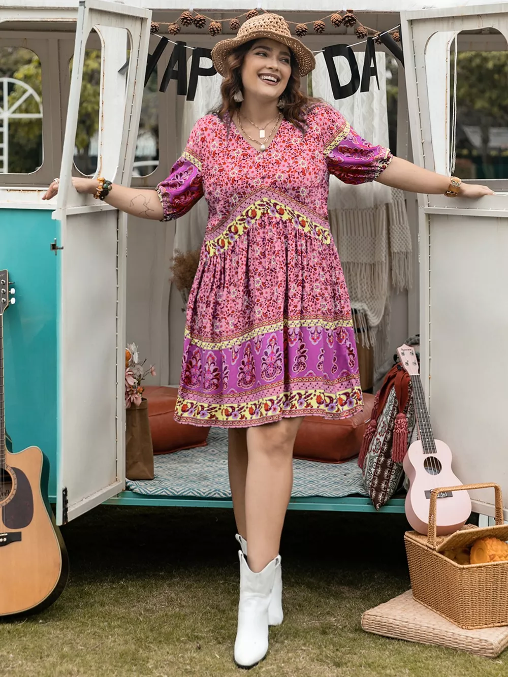 Plus Size Floral V-Neck Mini Dress, image 8