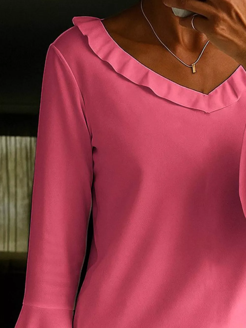 Ruffle V-Neck Bell Sleeve Blouse, image 5