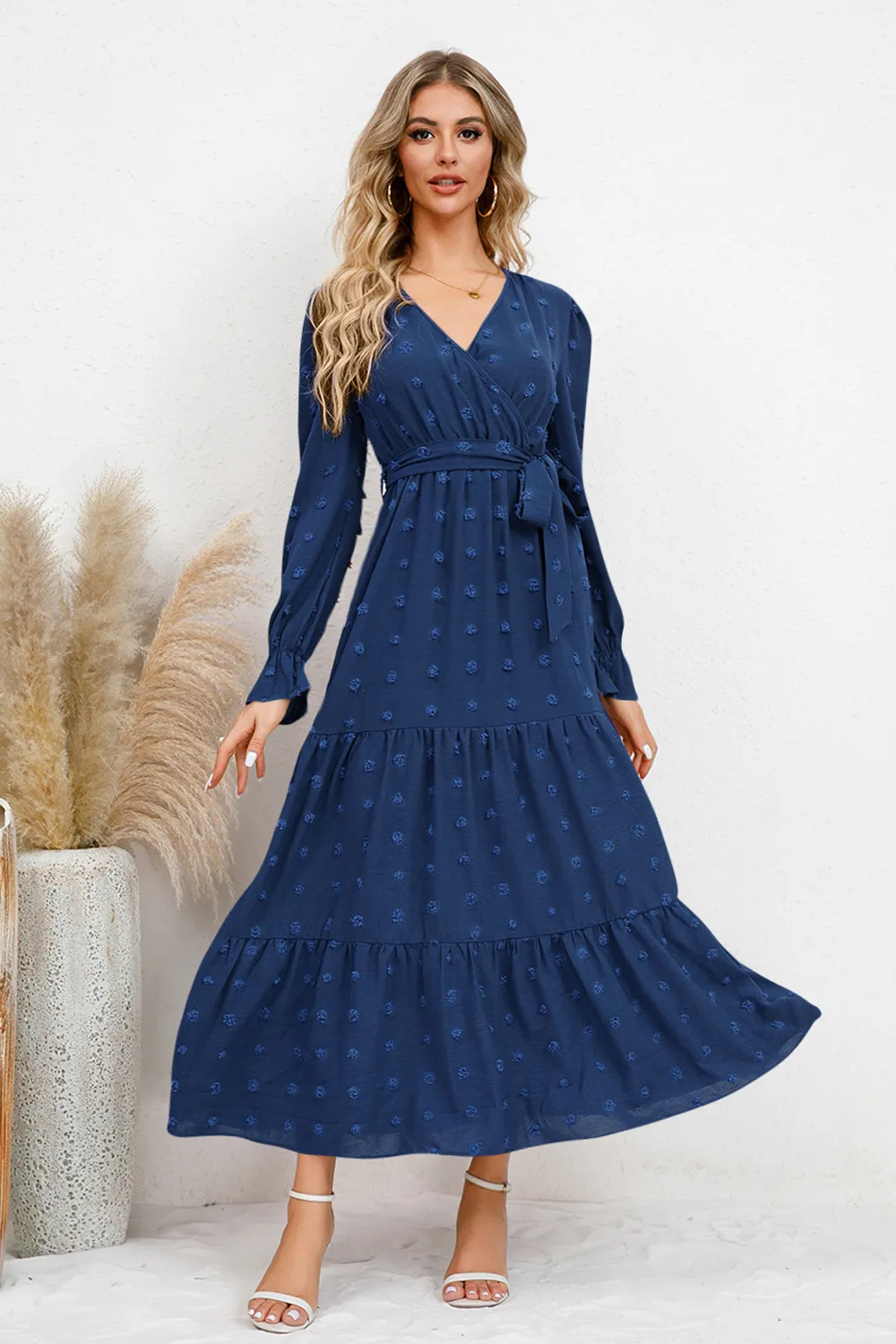 Swiss Dot Tied Surplice Flounce Sleeve Dress, image 14