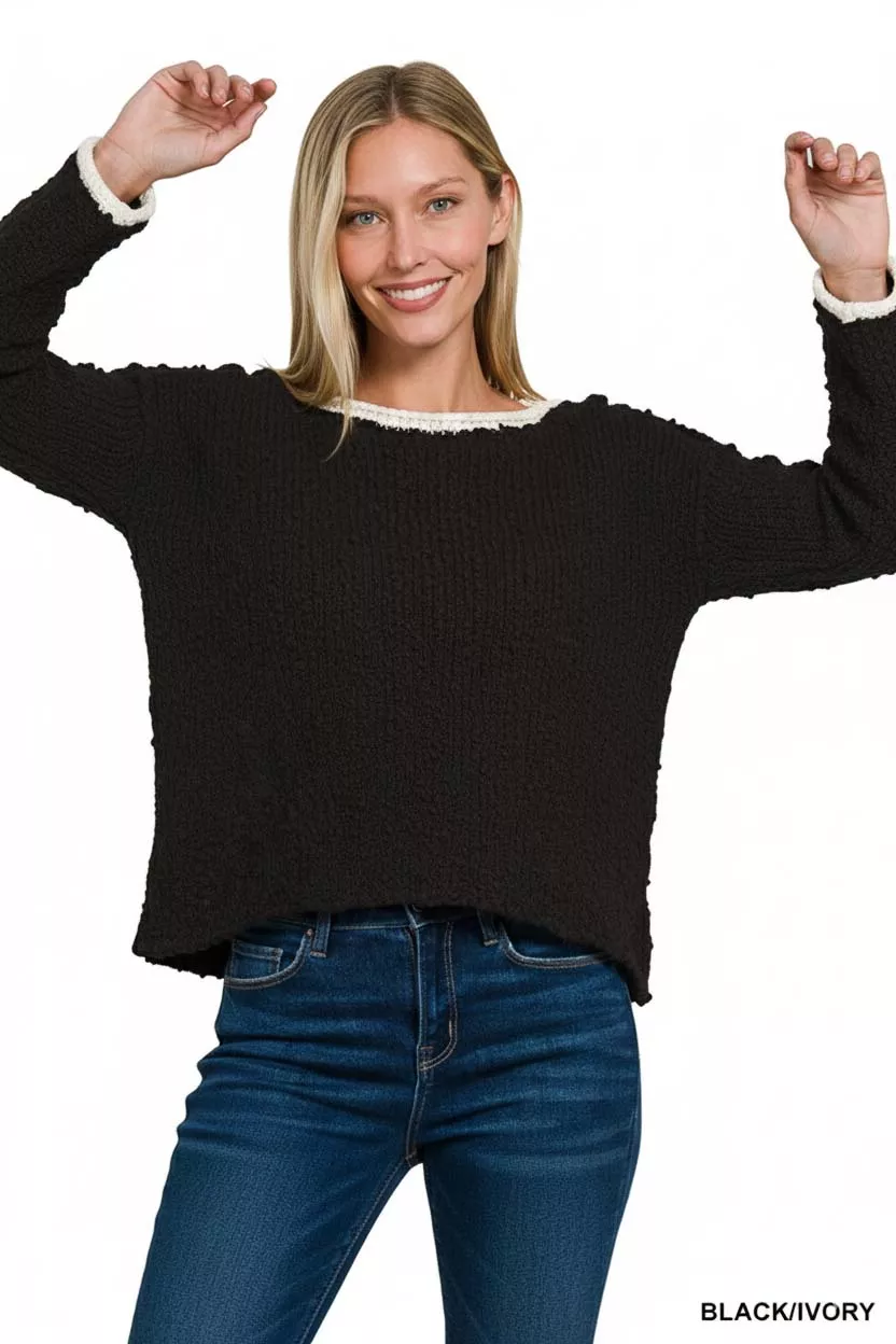 Contrast Trim Cropped Sweater, image 2