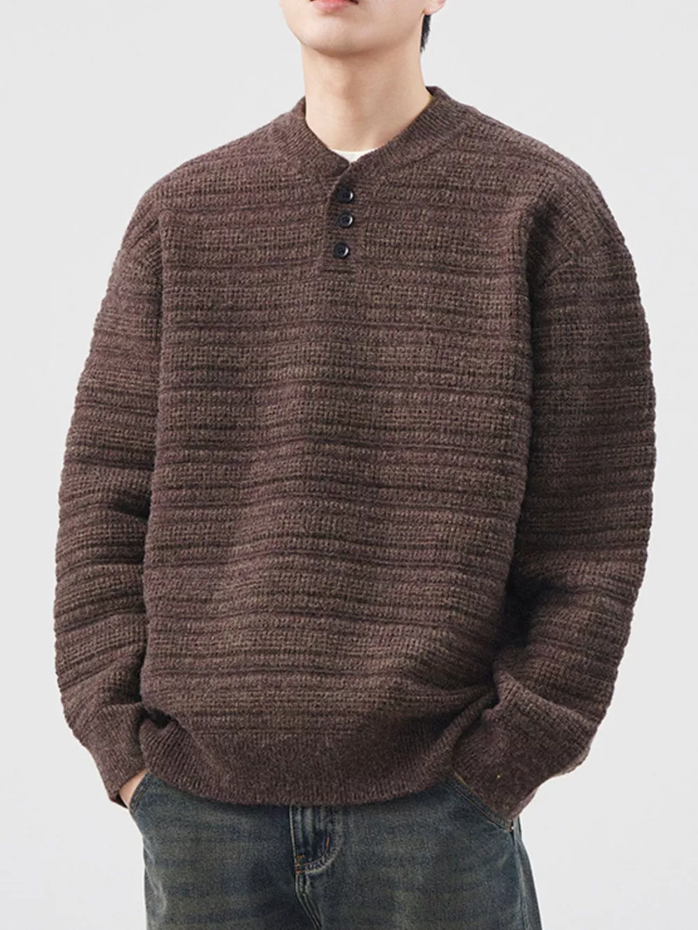Men's Plus Size Button Detail Long Sleeve Sweater, image 4