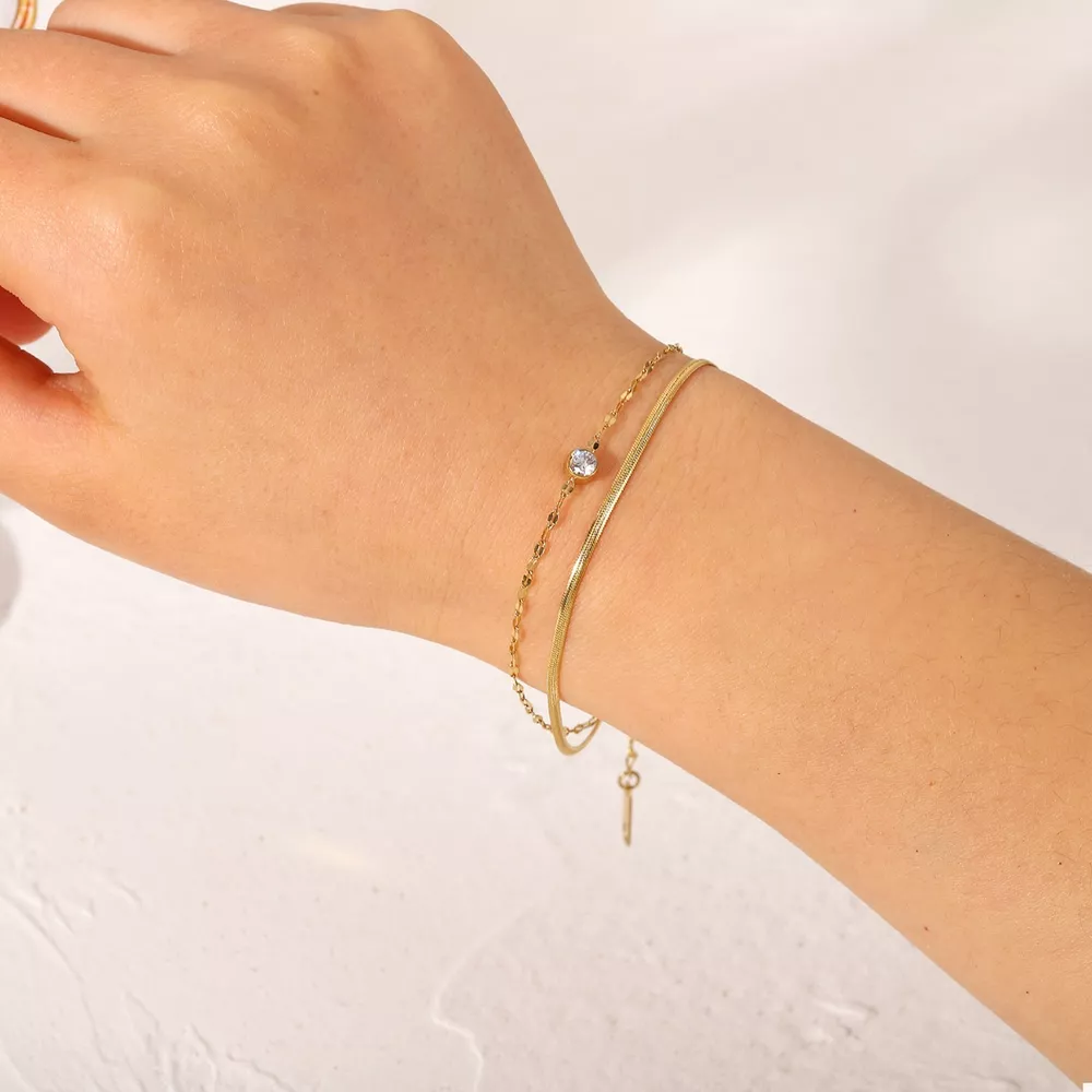 18K Gold-Plated Zircon Double Layered Bracelet, image 9