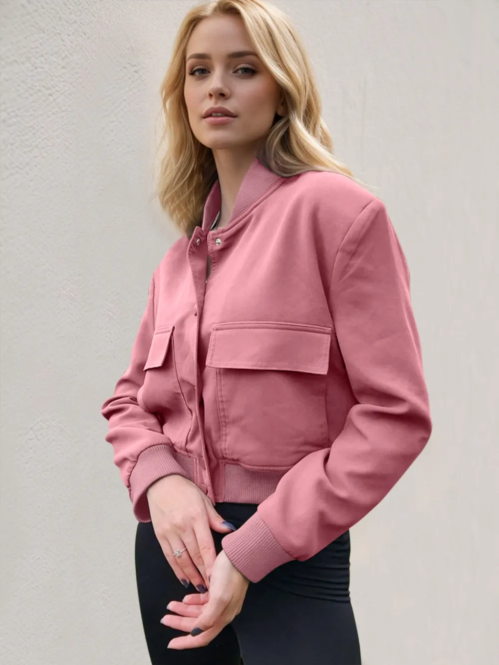 Pocketed Snap Down Baseball Collar Jacket, image 16