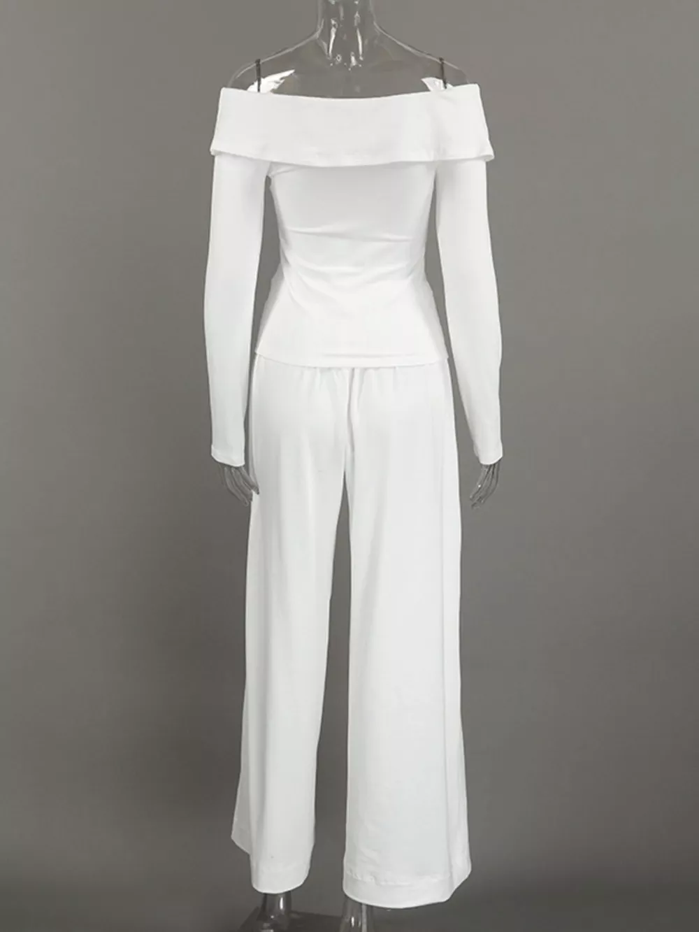 Off-Shoulder Long Sleeve Top and Wide-Leg Pants Set, image 7