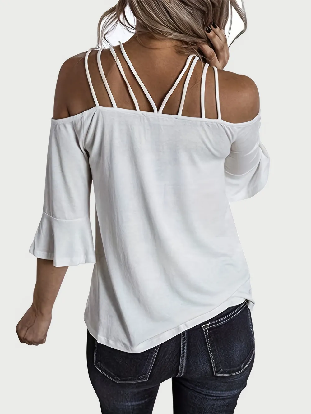 Full Size Cold Shoulder Three-Quarter Sleeve Blouse, image 11