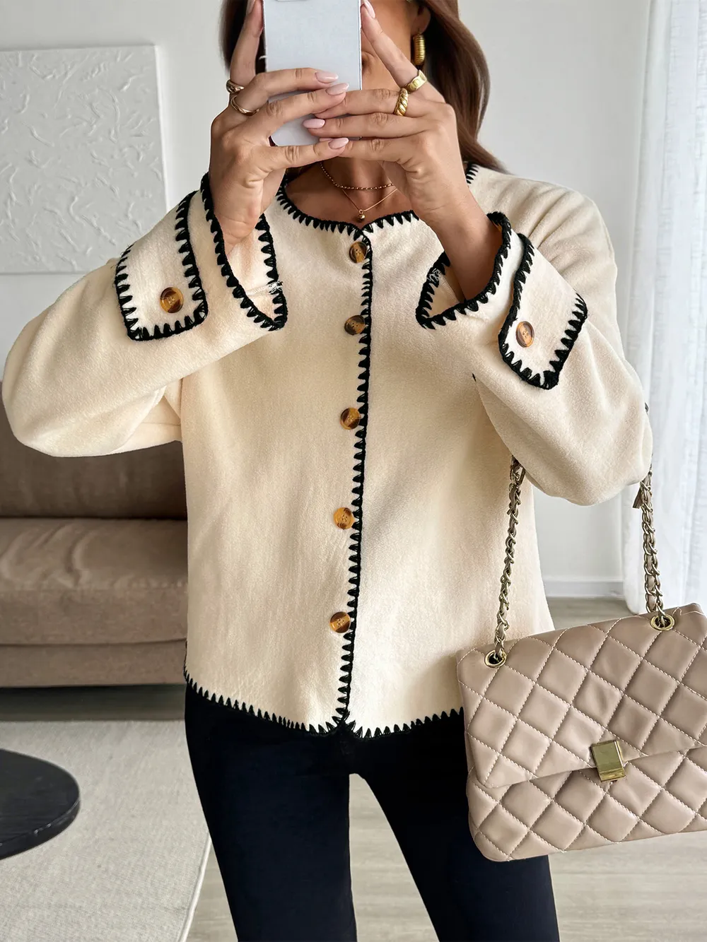 Contrast Trim Button Up Jacket, image 4