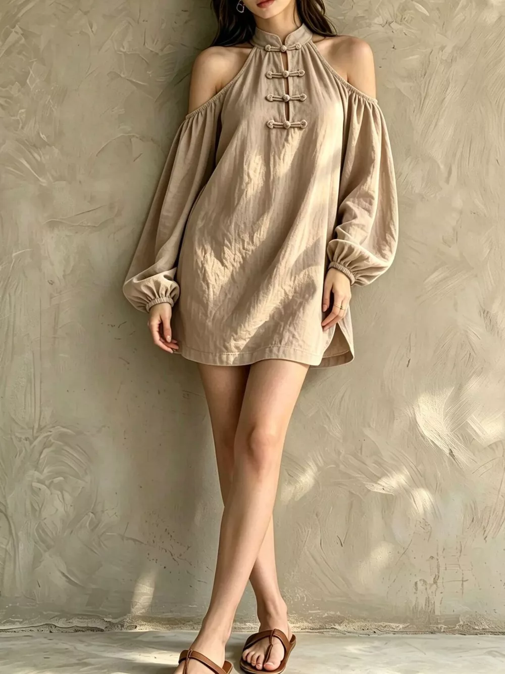 Cold-Shoulder Balloon Sleeve Mini Dress, image 4