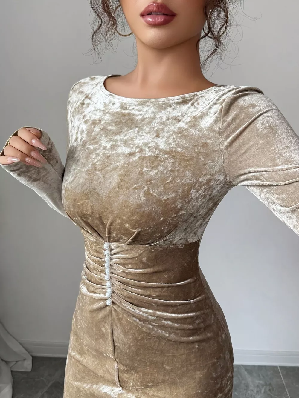 Velvet Ruched Bodycon Maxi Dress, image 2