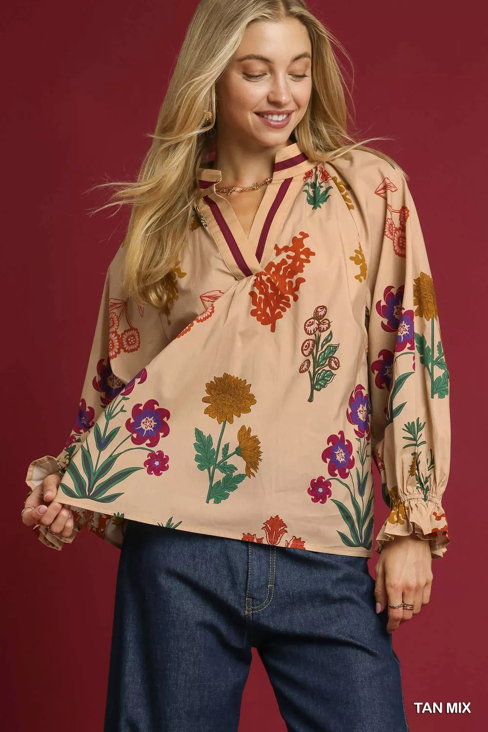 Floral Print Flounce Sleeve Blouse, image 3