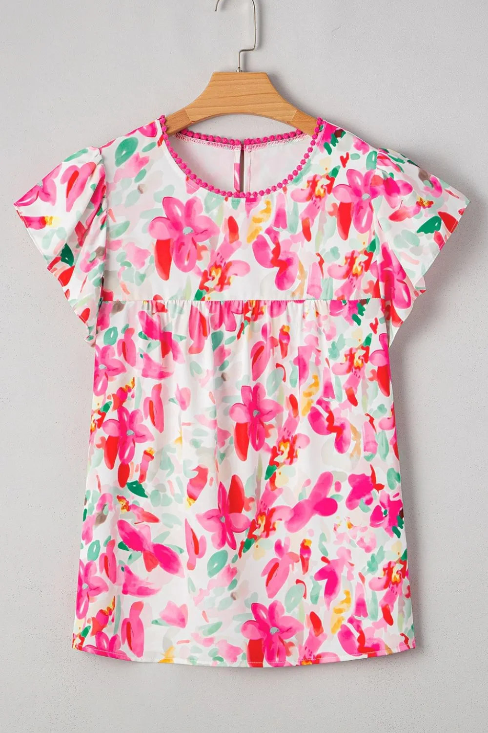 Floral Print Ruffle Sleeve Round Neck Blouse, image 12