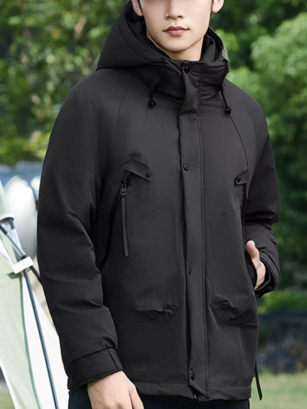 Men's Plus Size Hooded Snap Down Jacket, image 6