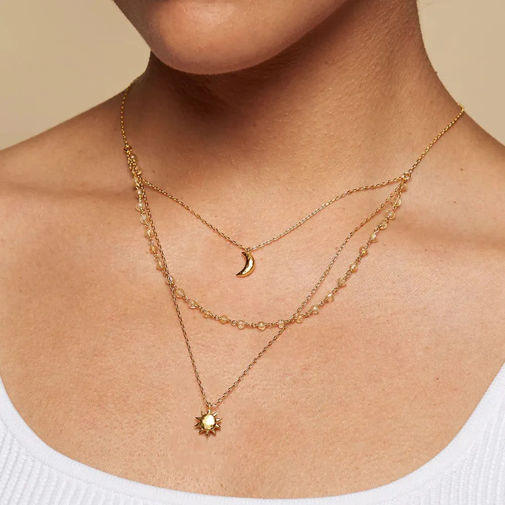 18K Gold-Plated Layered Moon Sun Pendant Necklace, image 4