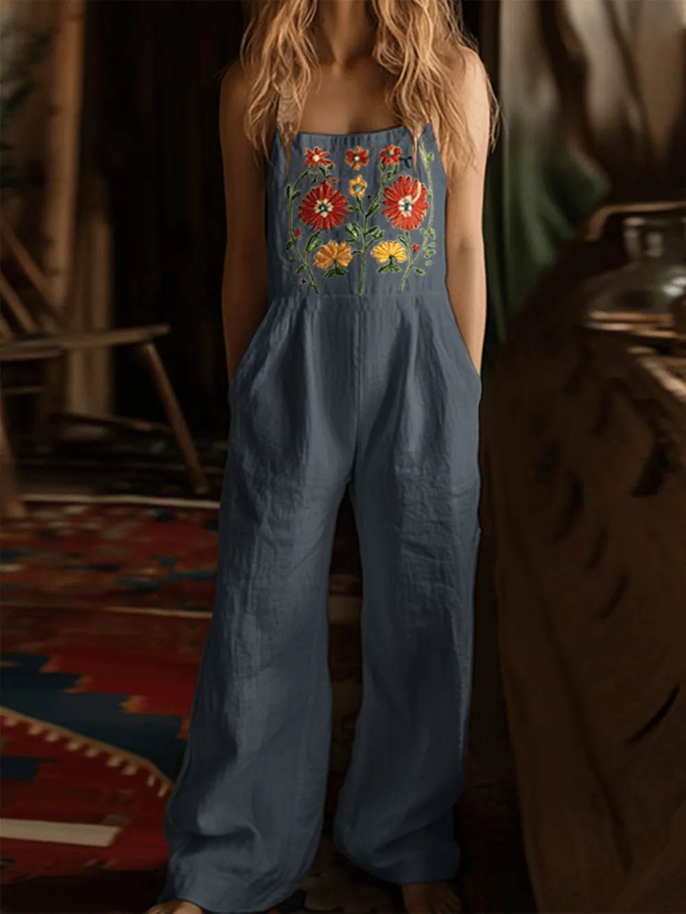 Floral Embroidered Wide Leg Jumpsuit, image 12