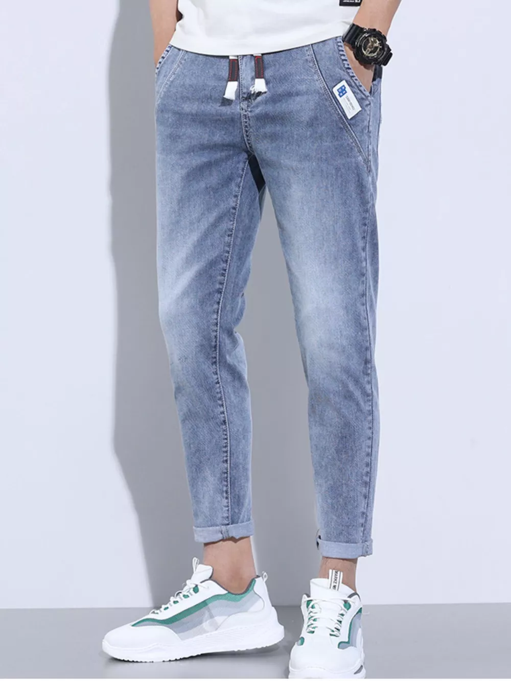 Men's Full Size Washed Skinny Jeans with Pockets Plus Size, image 3