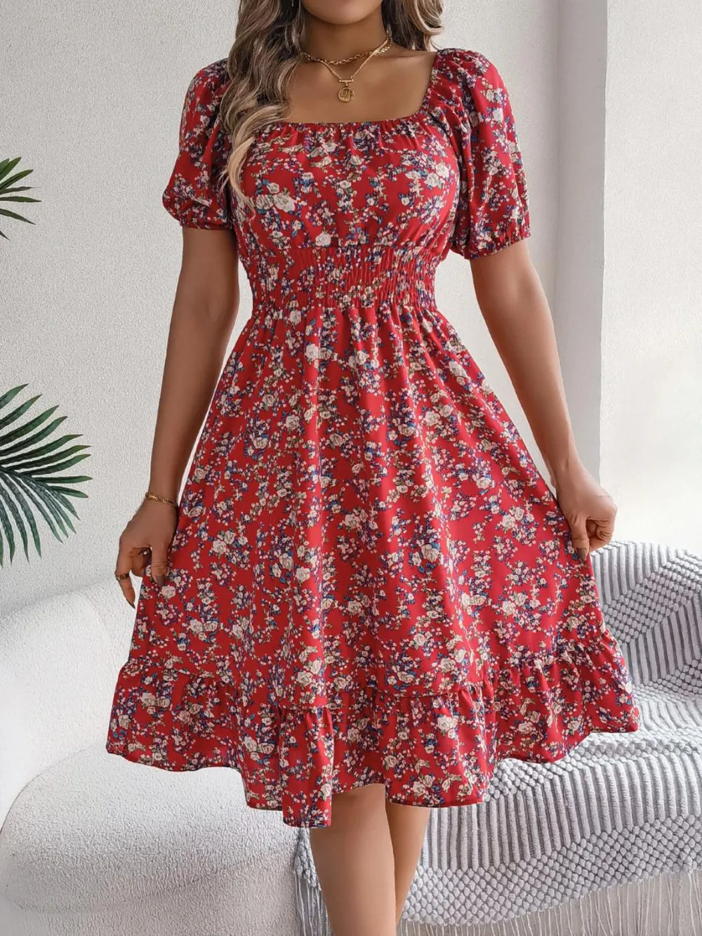 Ruffled Hem Floral Puff Sleeve Dress, image 14