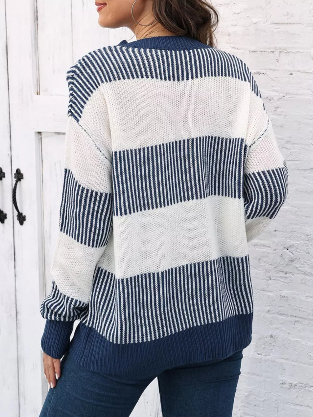 Full Size Color Block Dropped Shoulder Sweater Plus Size, image 8