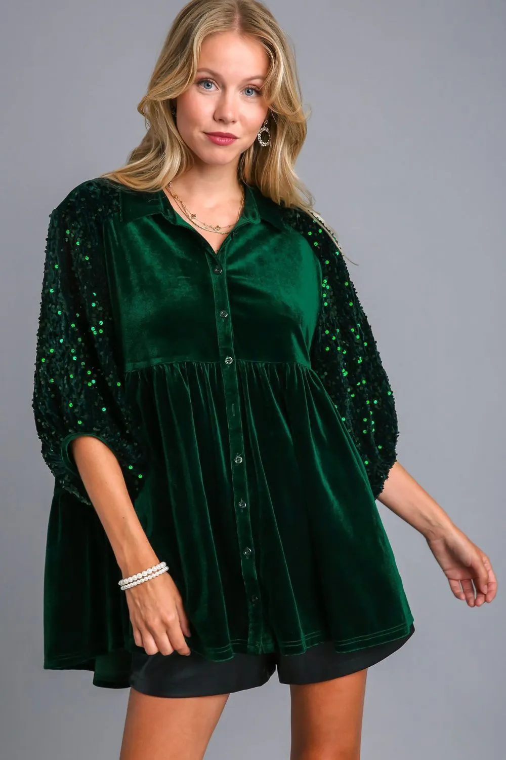 Sequin Detail Tiered Back Half Sleeve Shirt, image 2