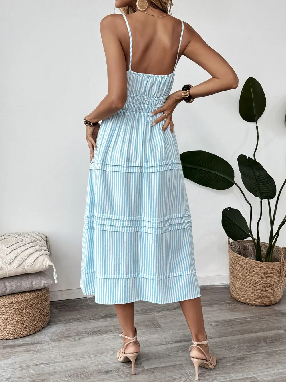 Striped Spaghetti Strap Midi Dress, image 5
