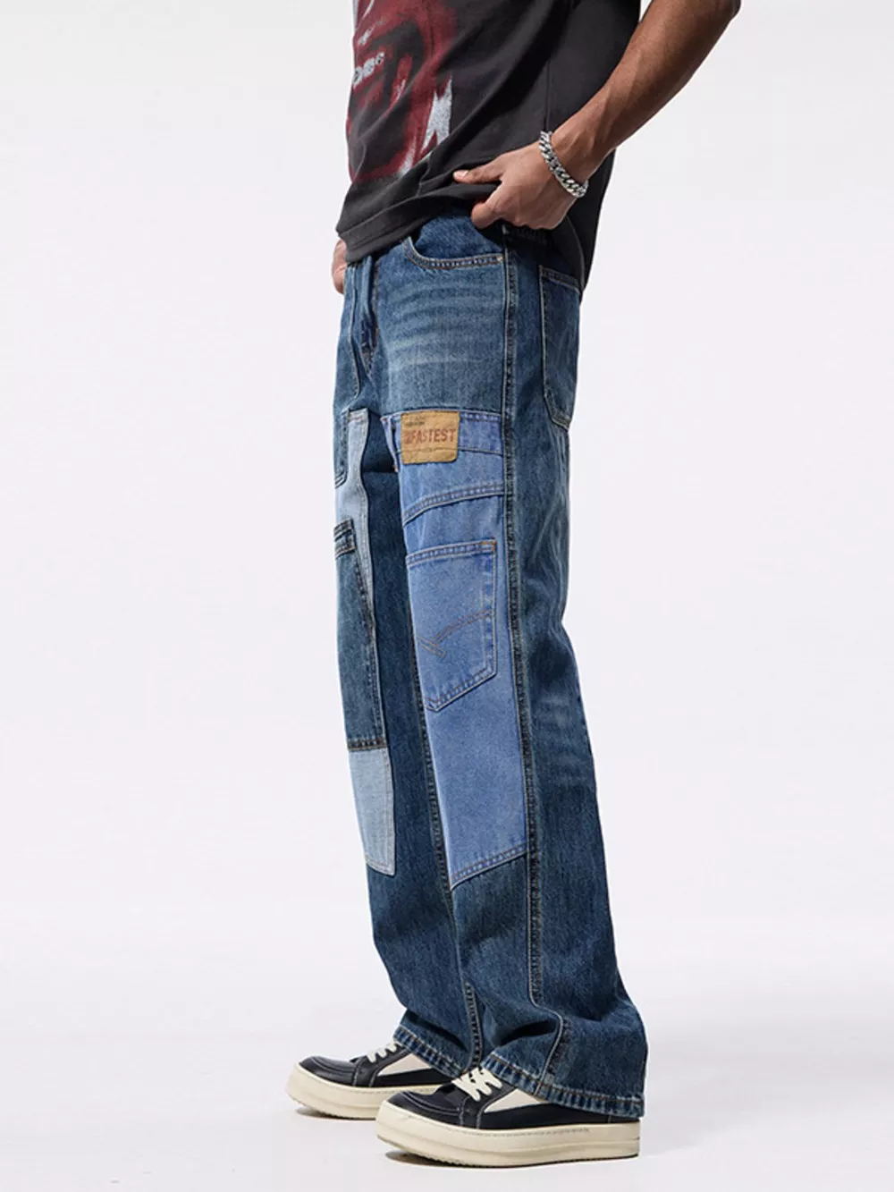 Men's Patchwork Relaxed Fit Jeans, image 6