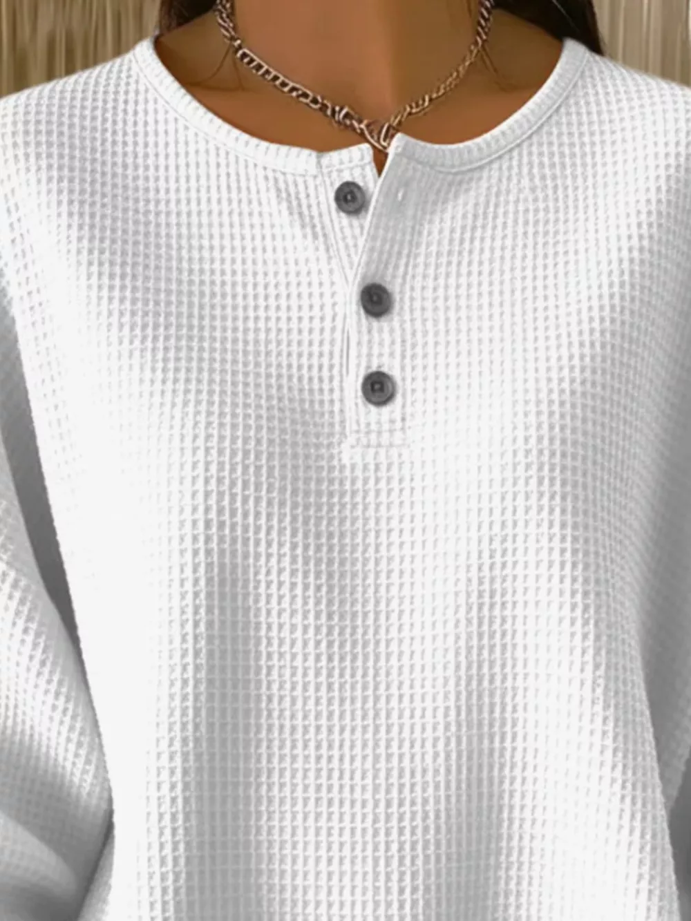 Full Size Waffle Knit Button Detail Top Plus Size, image 7