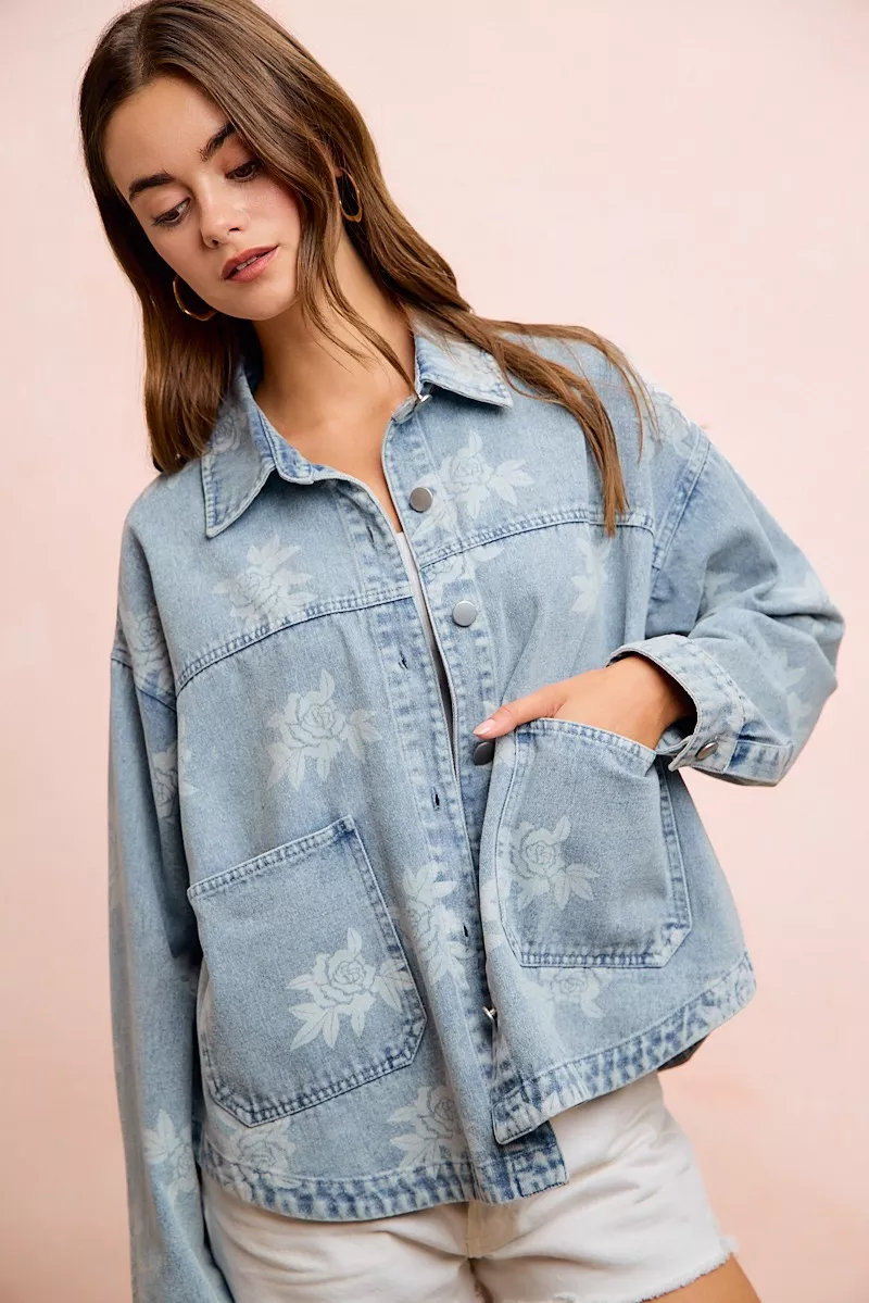 BiBi Printed Washed Denim Jacket With Pocket, image 8