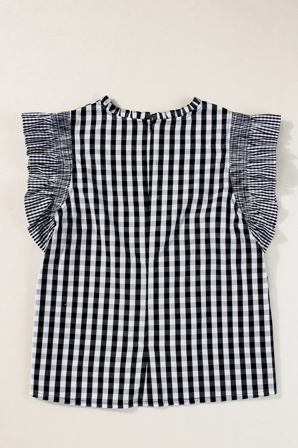 Ruffled Plaid Mock Neck Cap Sleeve Blouse, image 4
