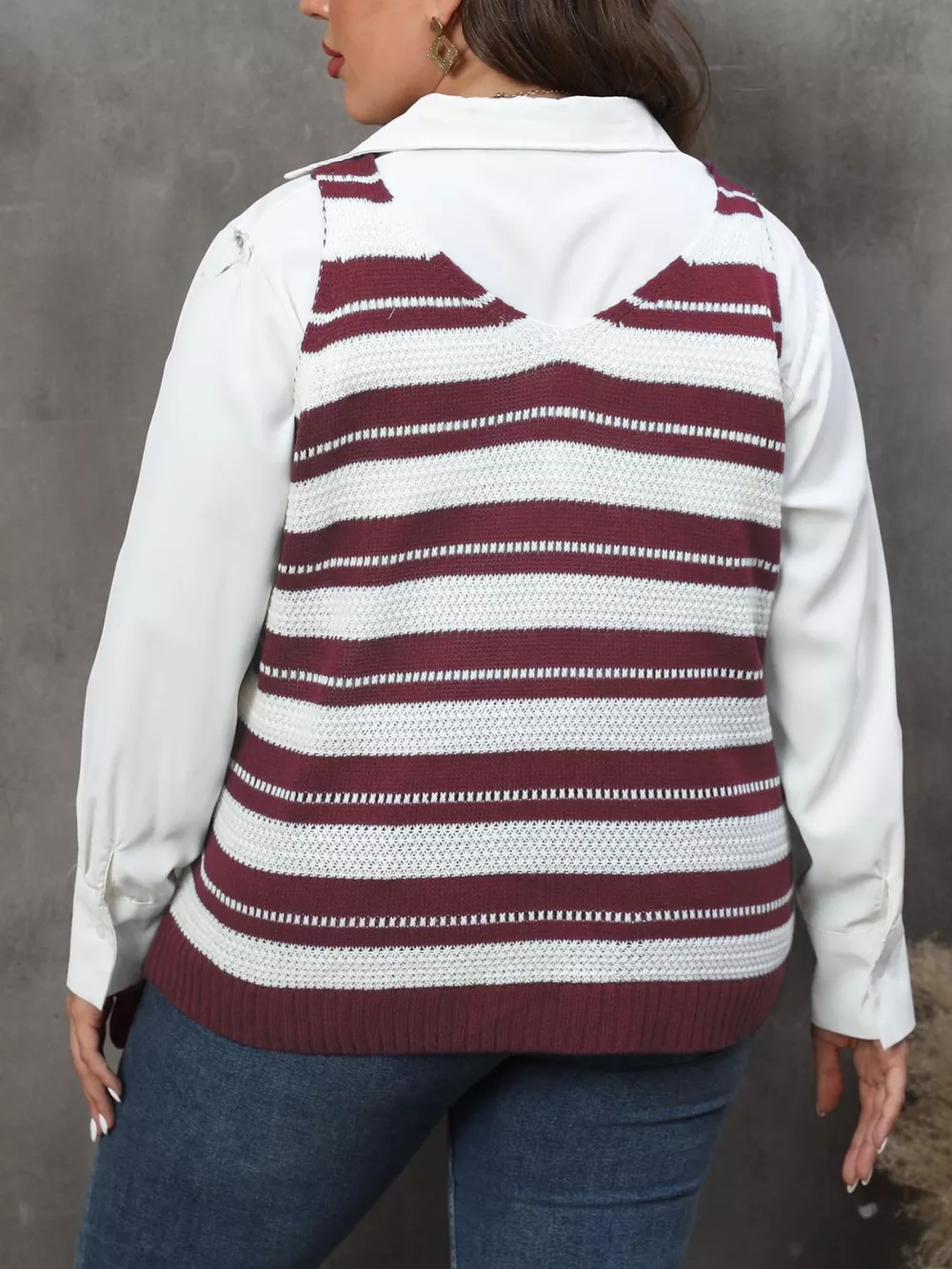 Plus Size Striped V-Neck Knit Sweater Vest, image 10