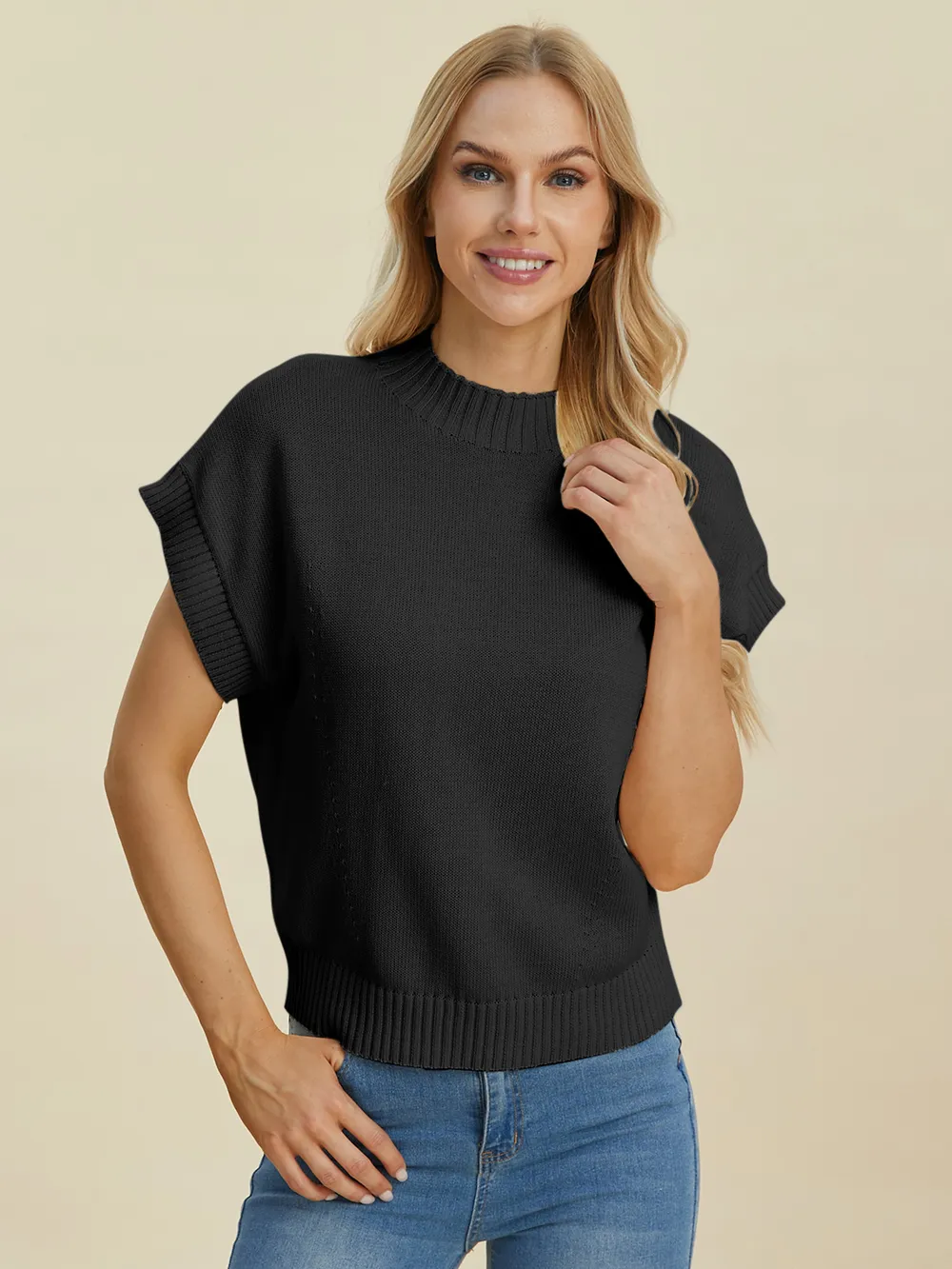 Full Size Mock Neck Short Sleeve Sweater, image 18