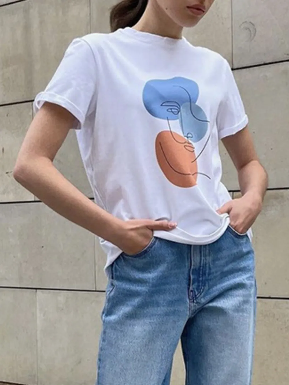 Abstract Face Graphic Casual Round Neck T-Shirt, image 3