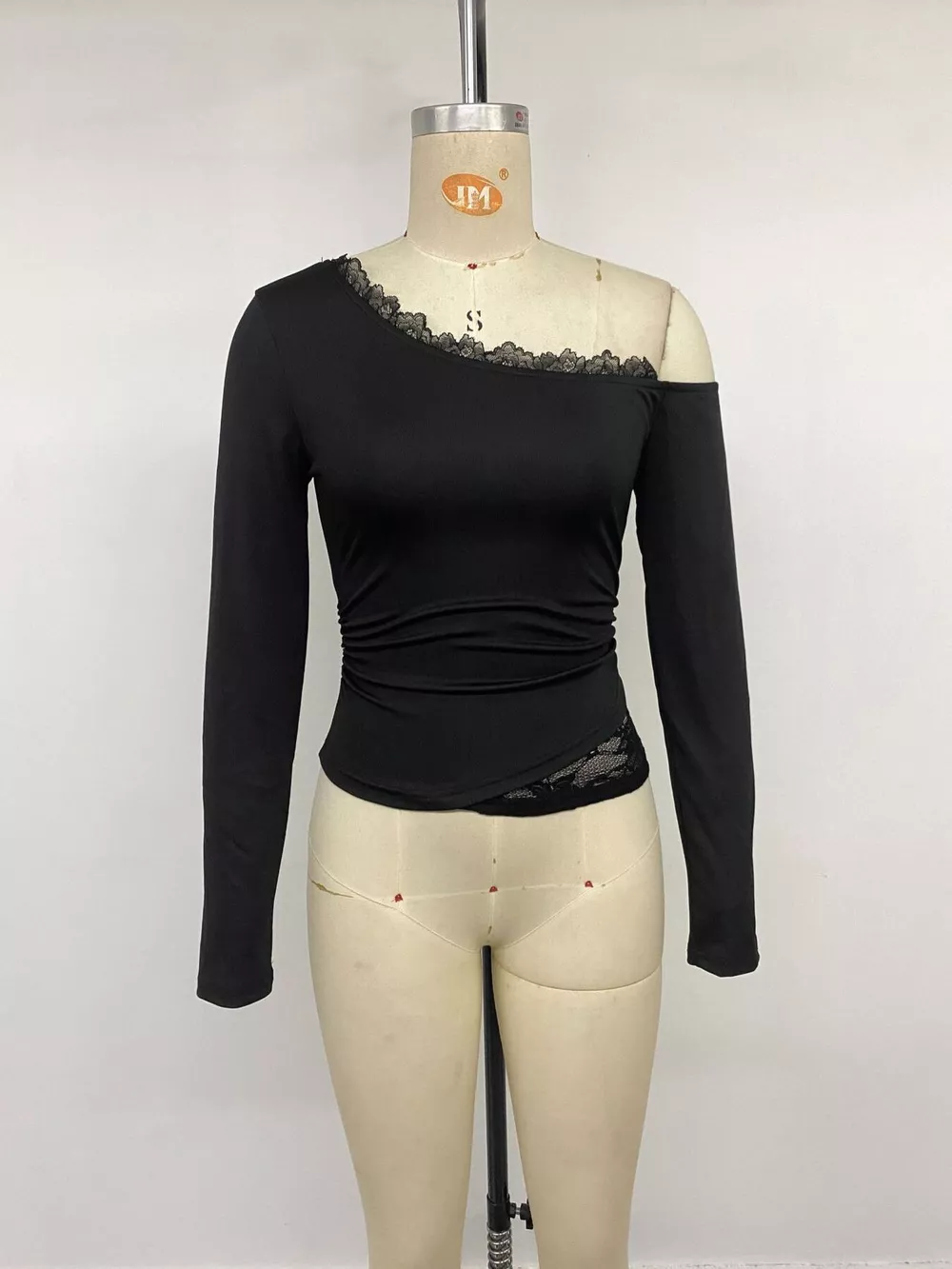 One-Shoulder Lace Trim Slim Fit T-Shirt, image 11
