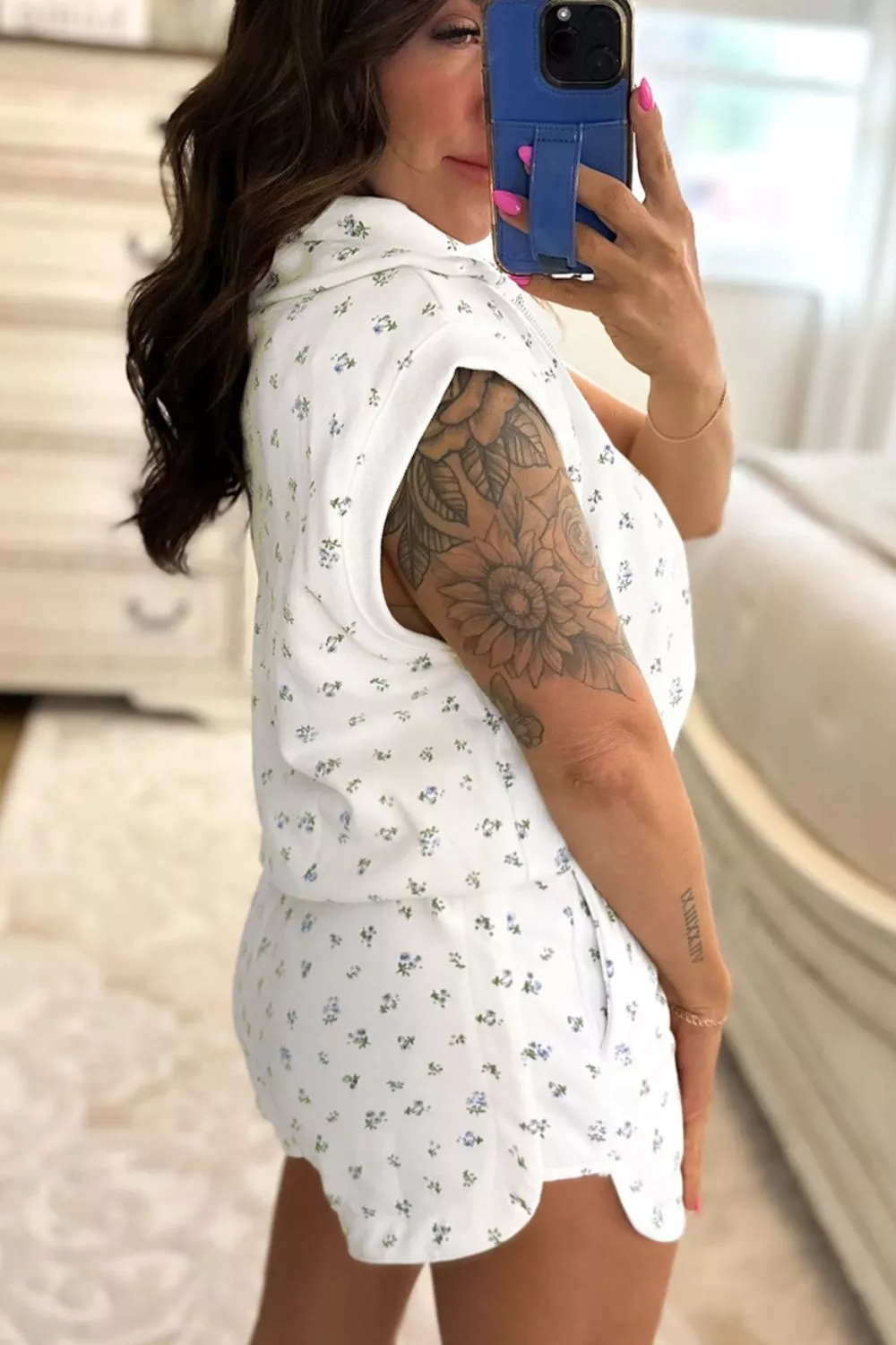 Floral Print Half Zip Top Matching Short Set, image 3