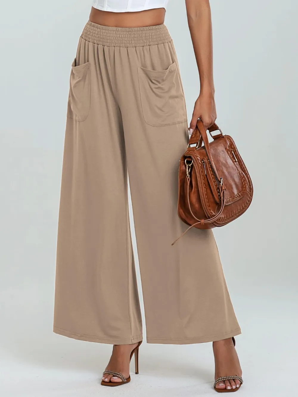 Pocketed Elastic Waist Wide Leg Pants, image 12