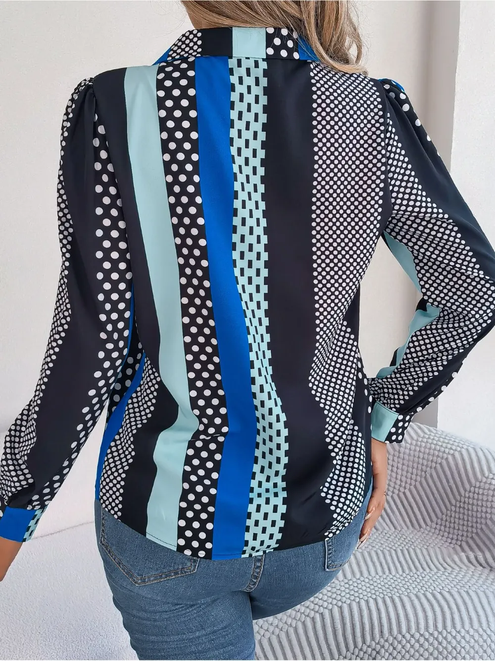 Polka Dot Contrast Long Sleeve Shirt, image 5