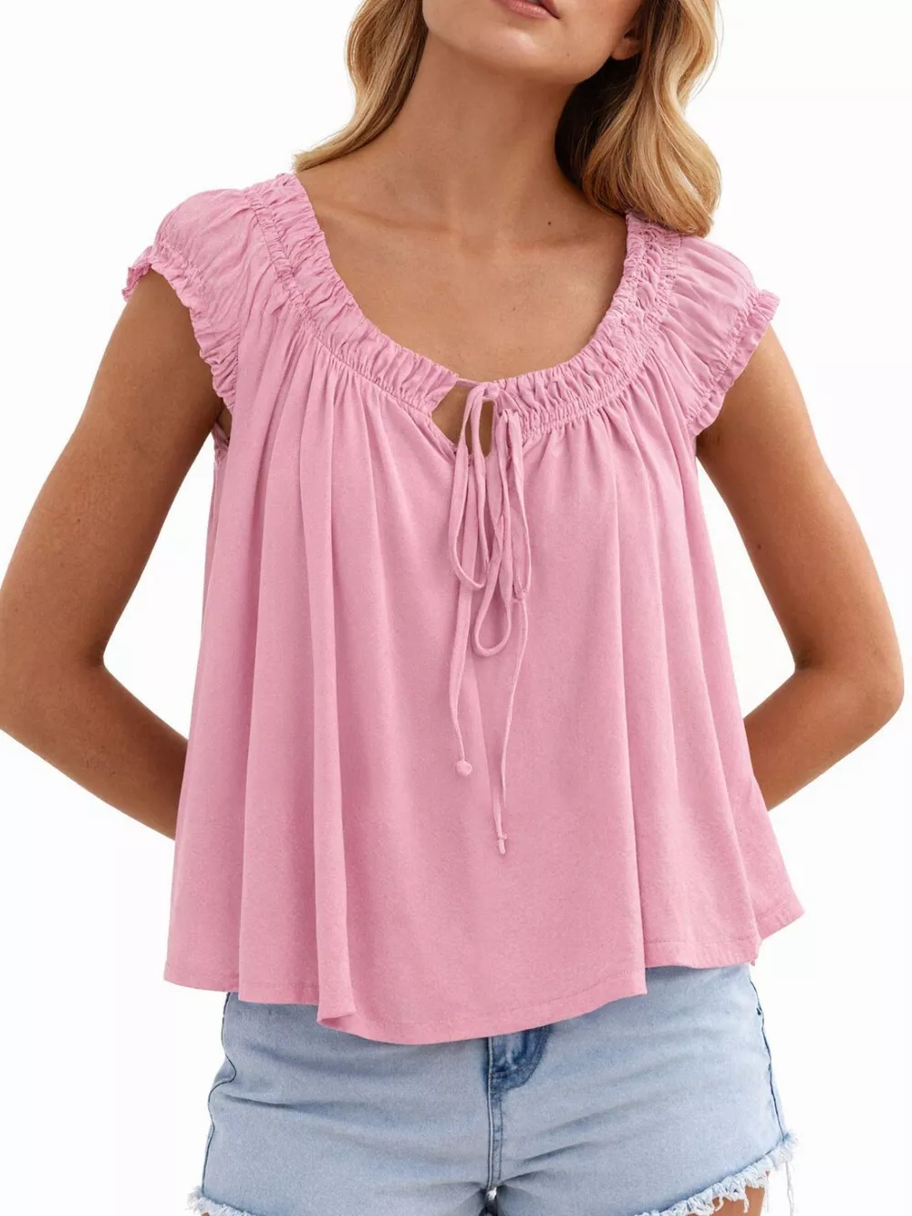 Tie Front Solid Color Blouse, image 7
