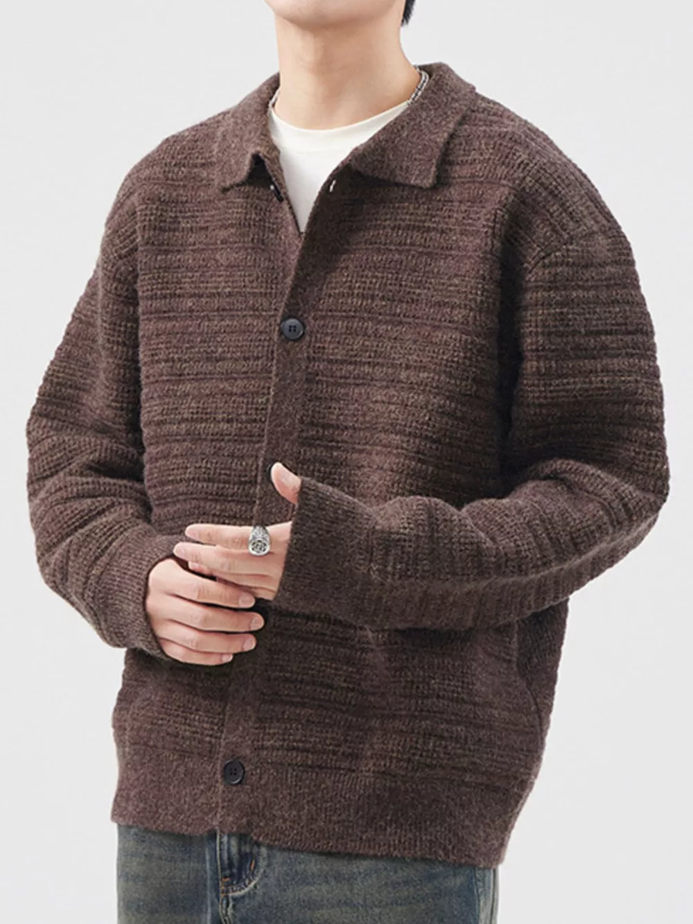 Men's Plus Size Button Up Long Sleeve Cardigan, image 2