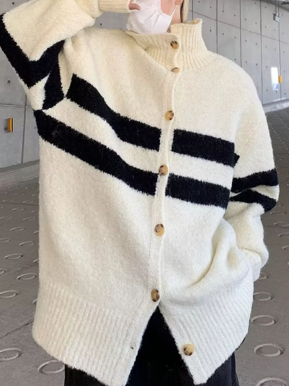 Men's Striped Knit Button-Down Cardigan