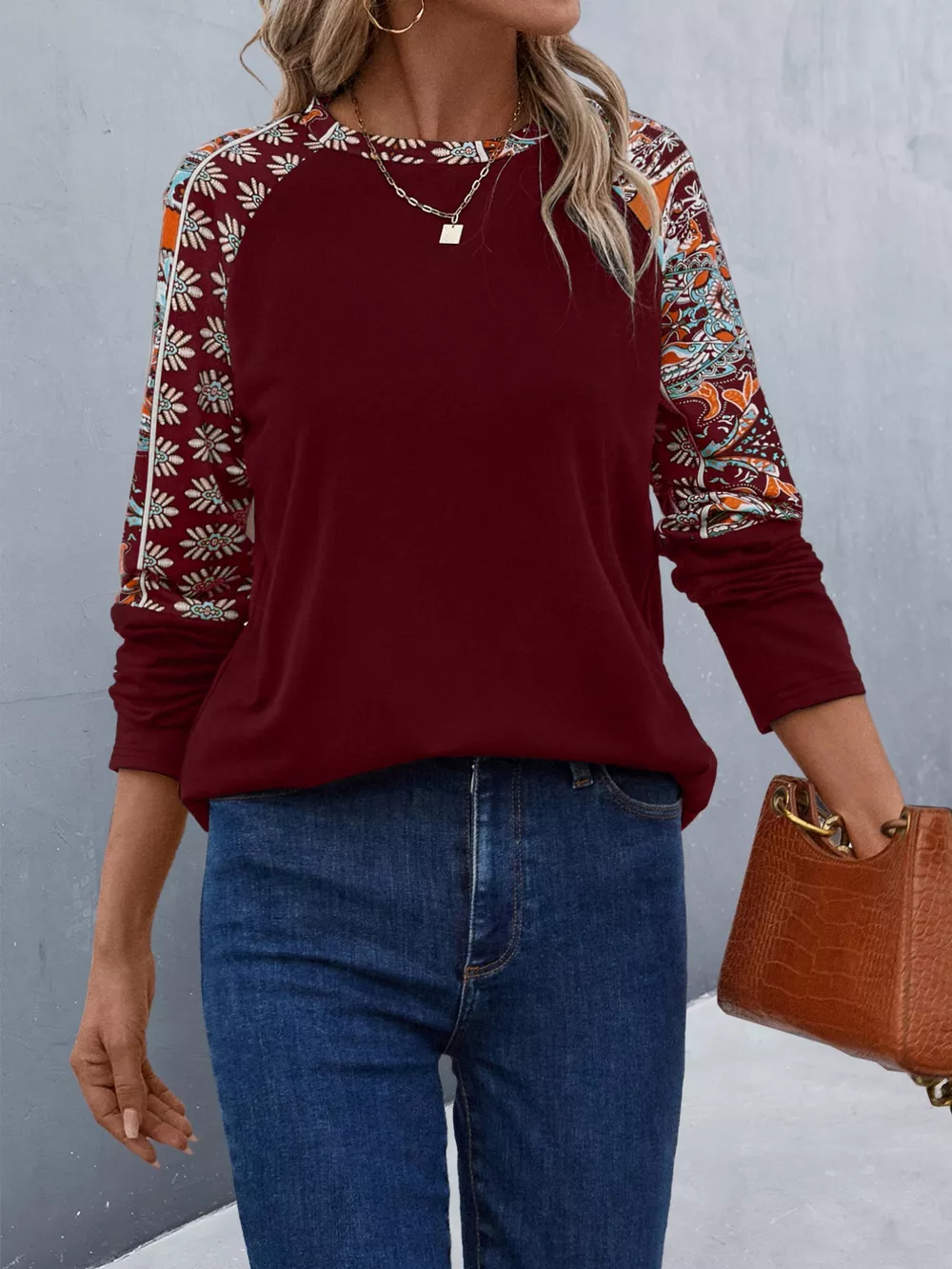 Printed Raglan Sleeve Round Neck T-Shirt, image 14