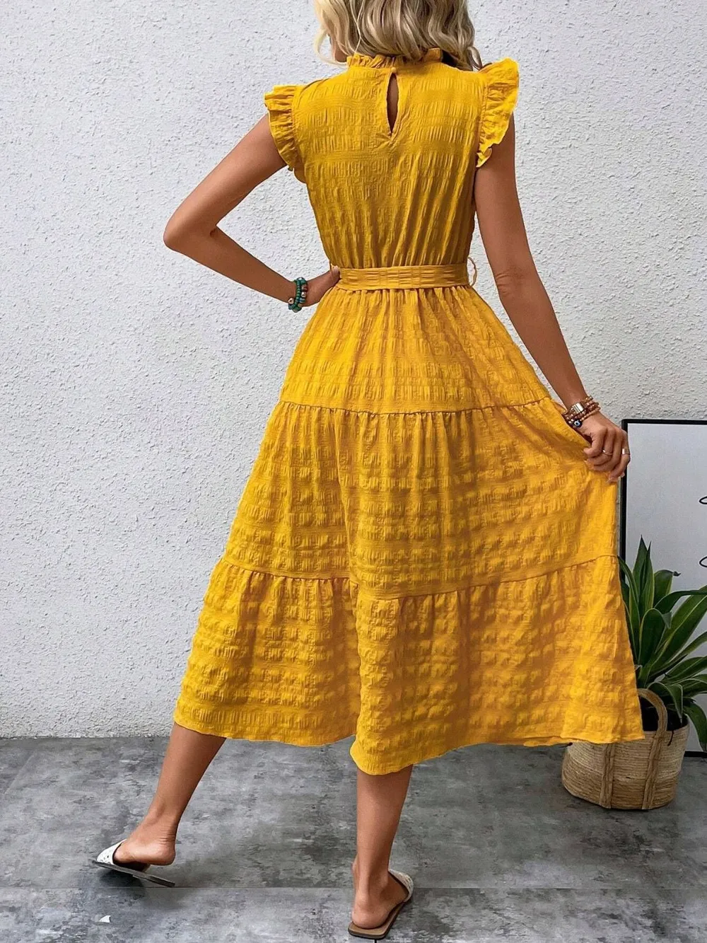Tied Ruffled Cap Sleeve Midi Dress, image 19