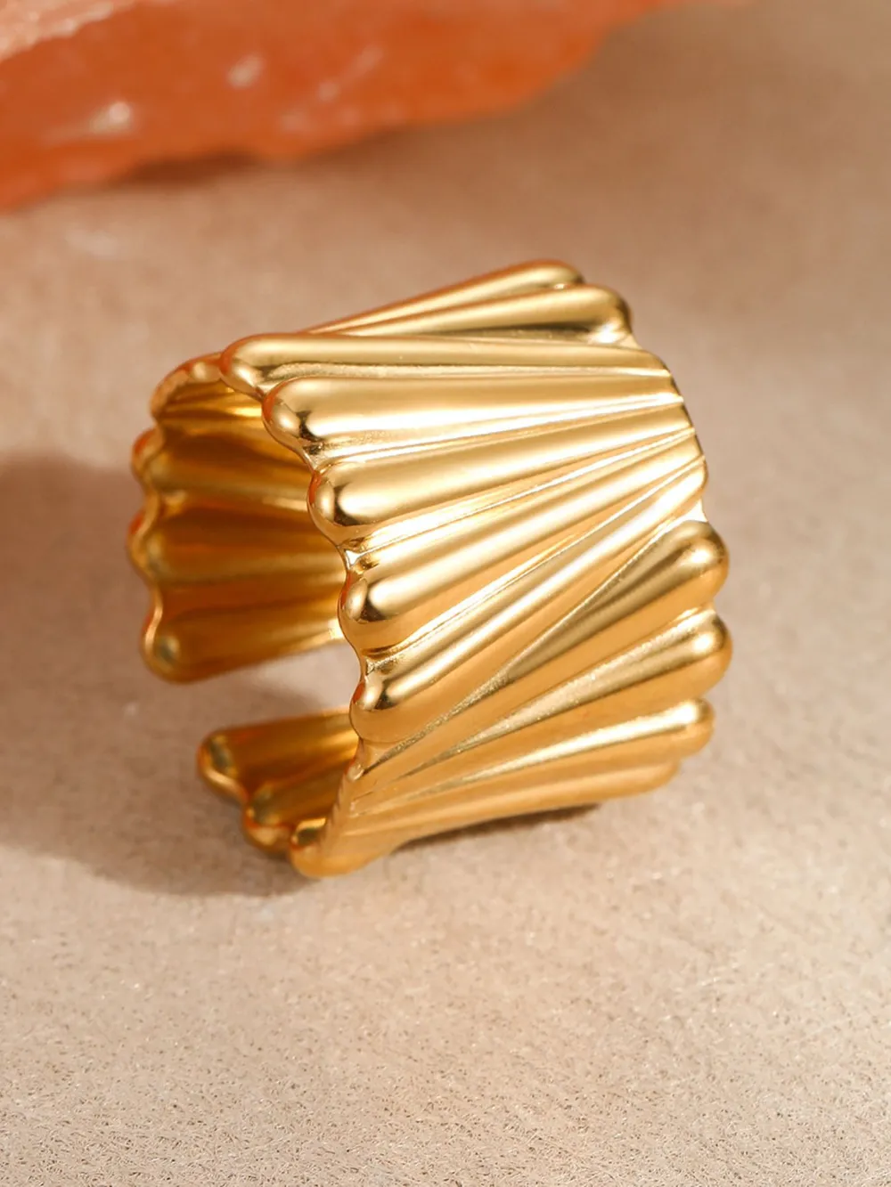 18K Gold-Plated Wide Band Statement Ring, image 2