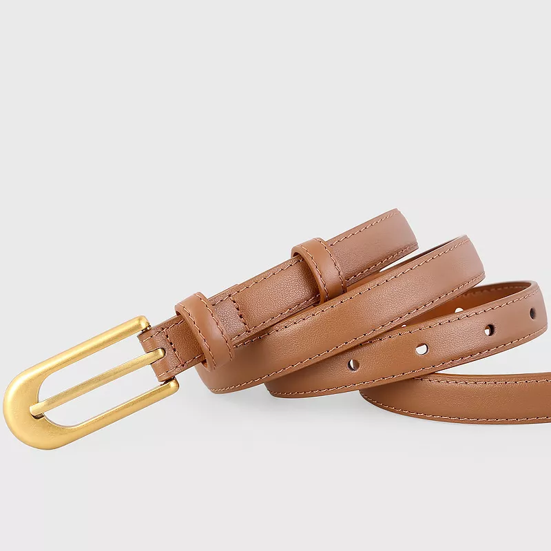 Gold Buckle Skinny Leather Belt, image 7