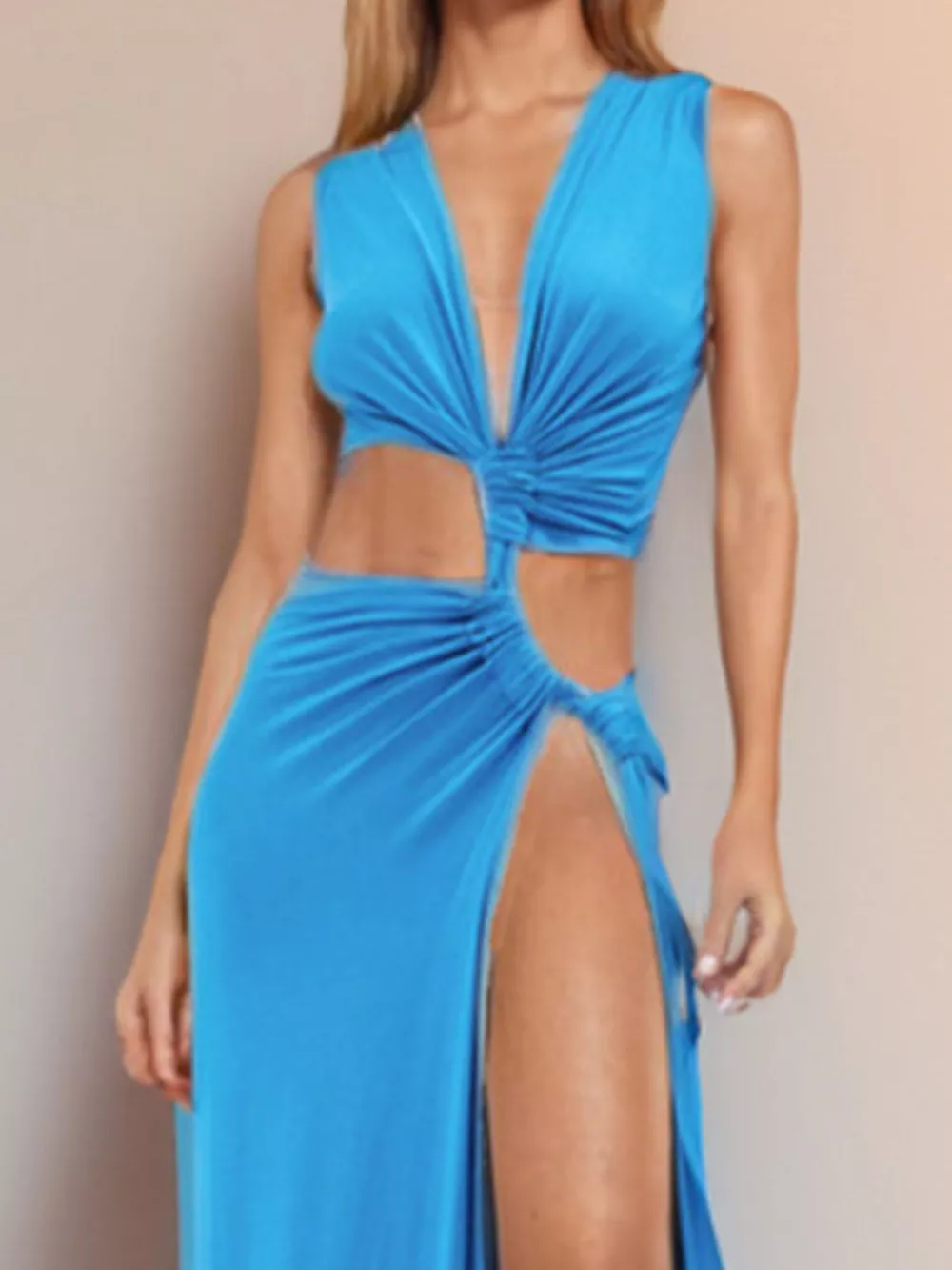 Deep V-Neck High Slit Maxi Dress, image 11