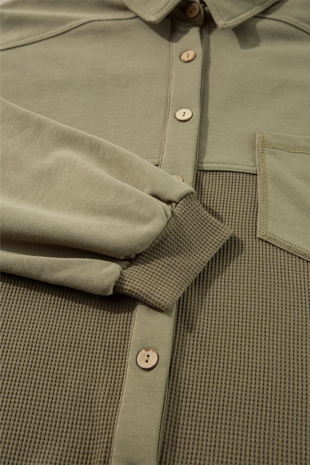 Waffle-Knit Collared Neck Long Sleeve Shacket, image 2