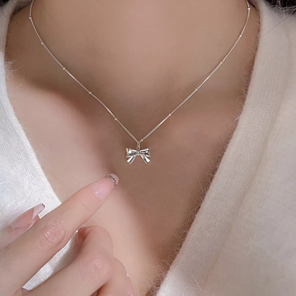 925 Sterling Silver Bow Necklace, image 4