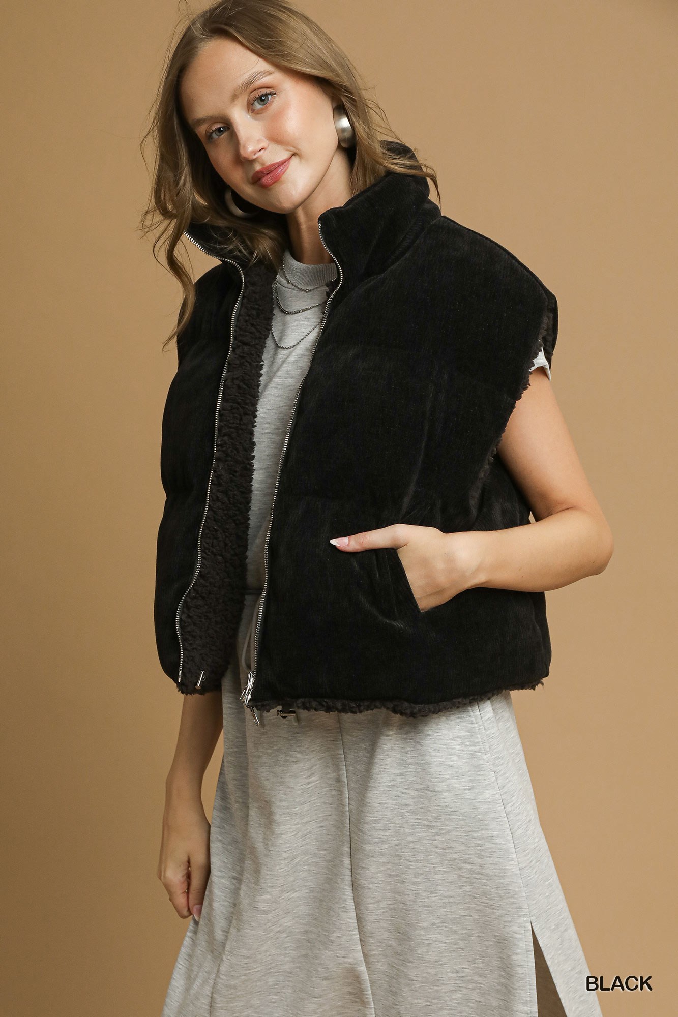 Sherpa-Lined Zip Vest with Drawstring Hem, image 6