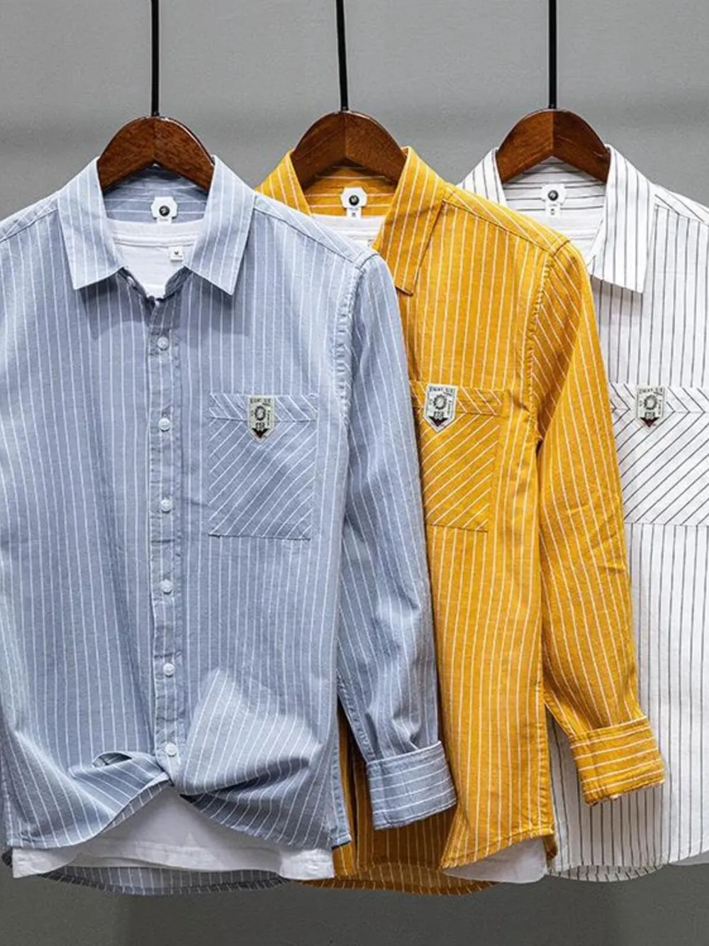 Men's Plus Size Striped Button Up Long Sleeve Shirt, image 11
