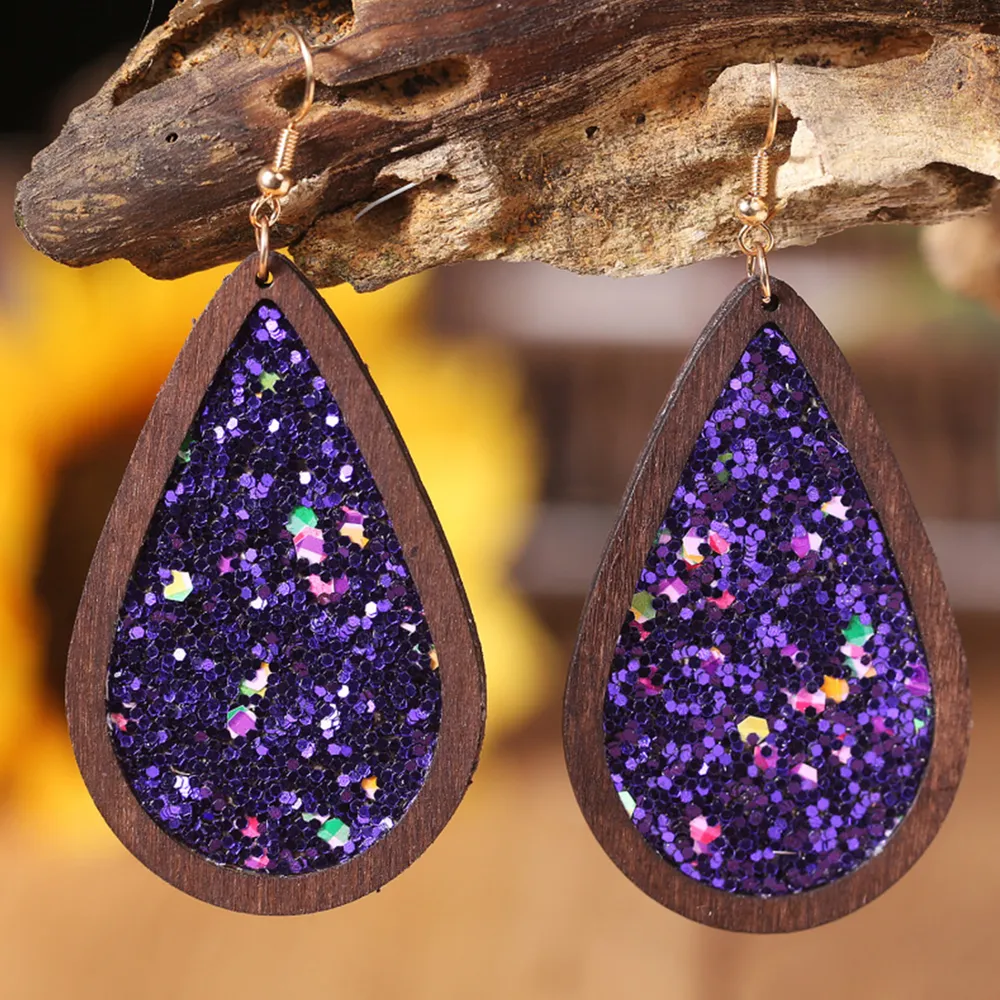 Sequin Wood Teardrop Earrings, image 2