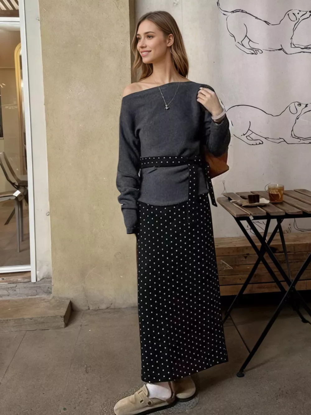 One Shoulder Top and Polka Dot Skirt Set, image 4