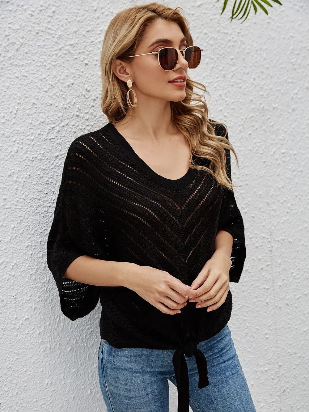 Openwork Batwing Sleeve Cover-Up, image 4