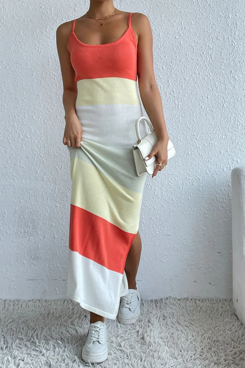 Color Block Spaghetti Strap Knit Dress
